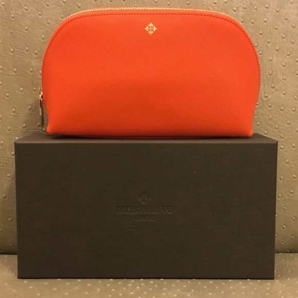 NWB Patek Philippe Orange Epsom Leather Zipper Cosmetic Makeup Bag, Case, Pouch - Picture 2 of 11